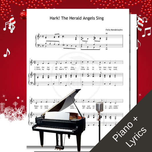 Hark the Herald Angels Sing - Christmas Hymn PDF for Piano, Voice and Instruments, Printable Carol for Choirs, Recitals, Family Gatherings