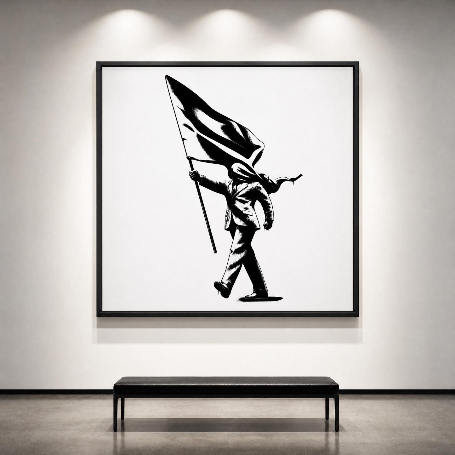 Blind Patriotism Banksy inspired wall art printable black white protest artwork with clean graphic lines and conceptual meaning, PNG PDF high-resolution files for large format prints