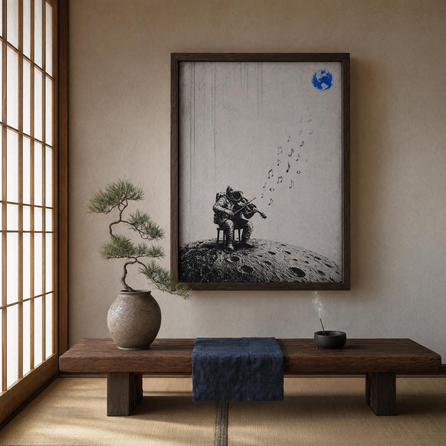Astronaut Viola Wall Art – Minimalist Space Poster | Black White Music Print