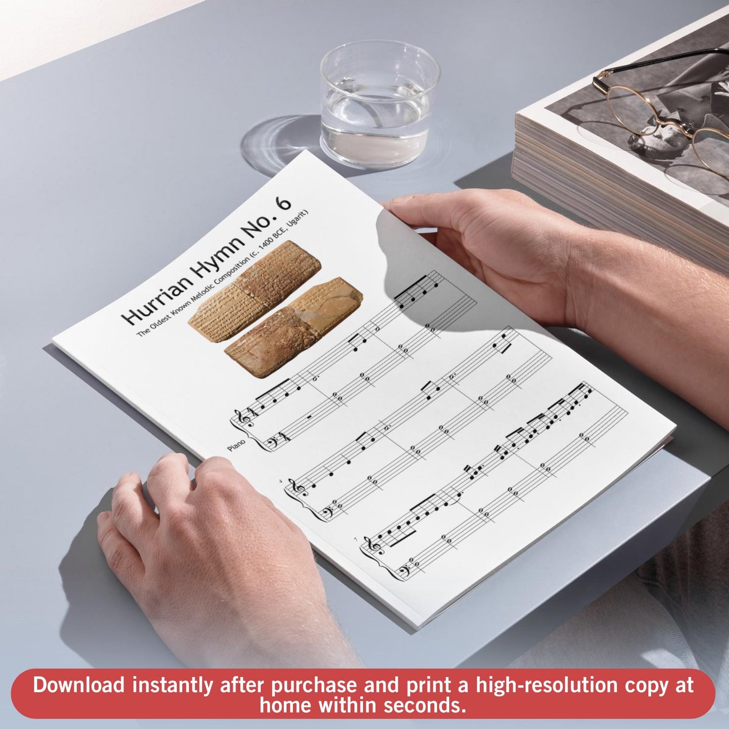 Oldest Song in the World arranged for beginner piano, Hurrian Hymn No. 6 Grade 1 sheet music PDF, note-named and color-coded versions, MP3 demo, and MP4 step-by-step tutorial, perfect for teachers and students.
