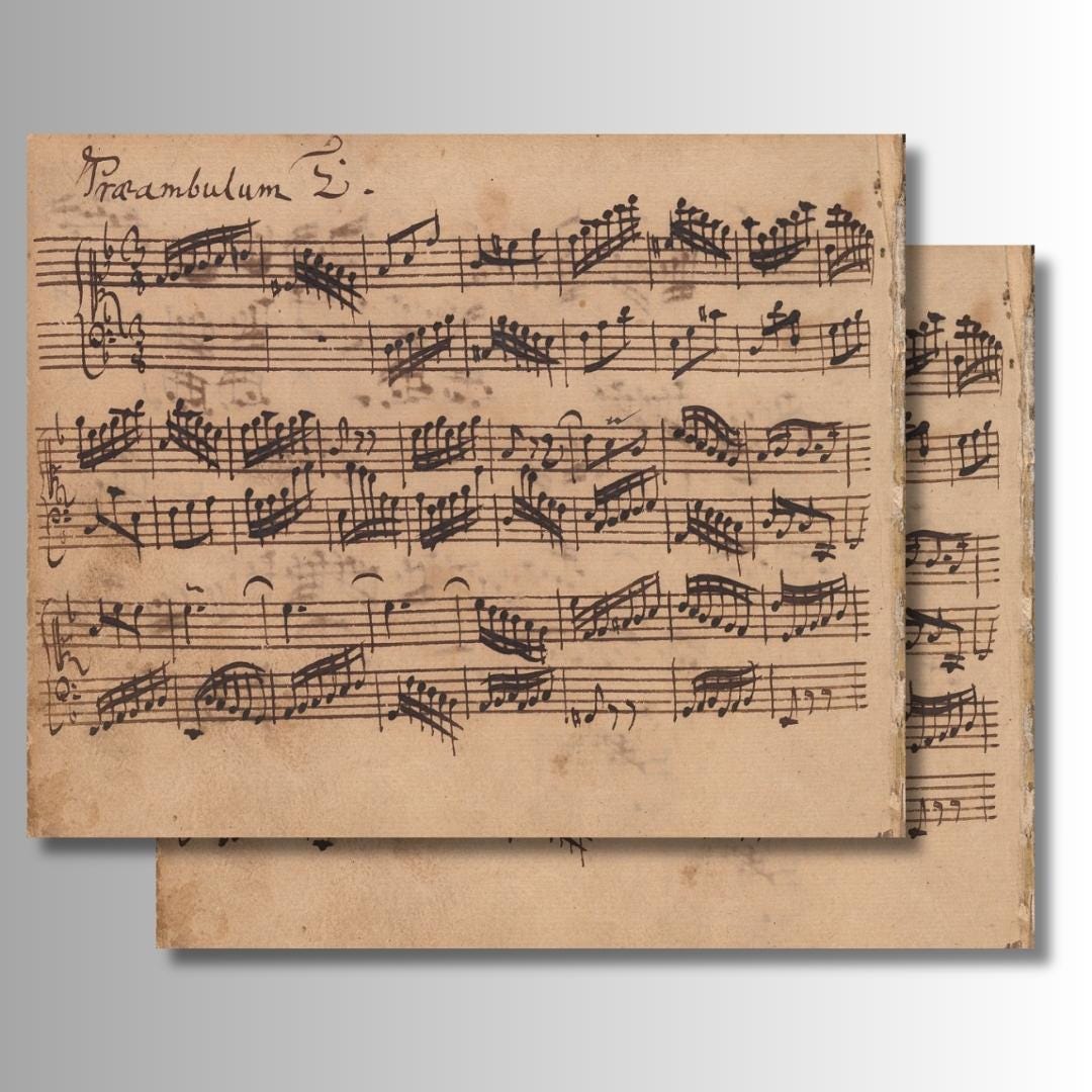 Bonus scan of Bach’s original handwritten score for Invention No.2 in C Minor. A valuable addition for musicians studying historical performance and urtext comparison.