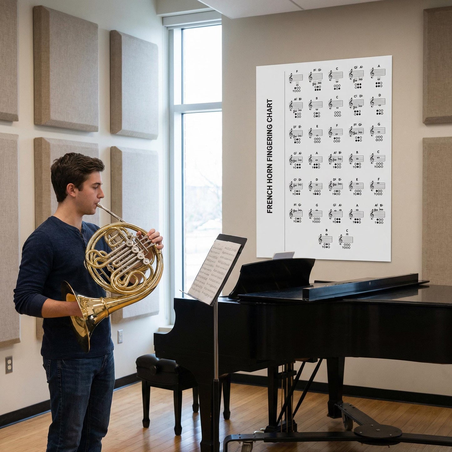 French Horn Fingering Chart – Printable Horn Chart | Brass Music Poster PDF Download