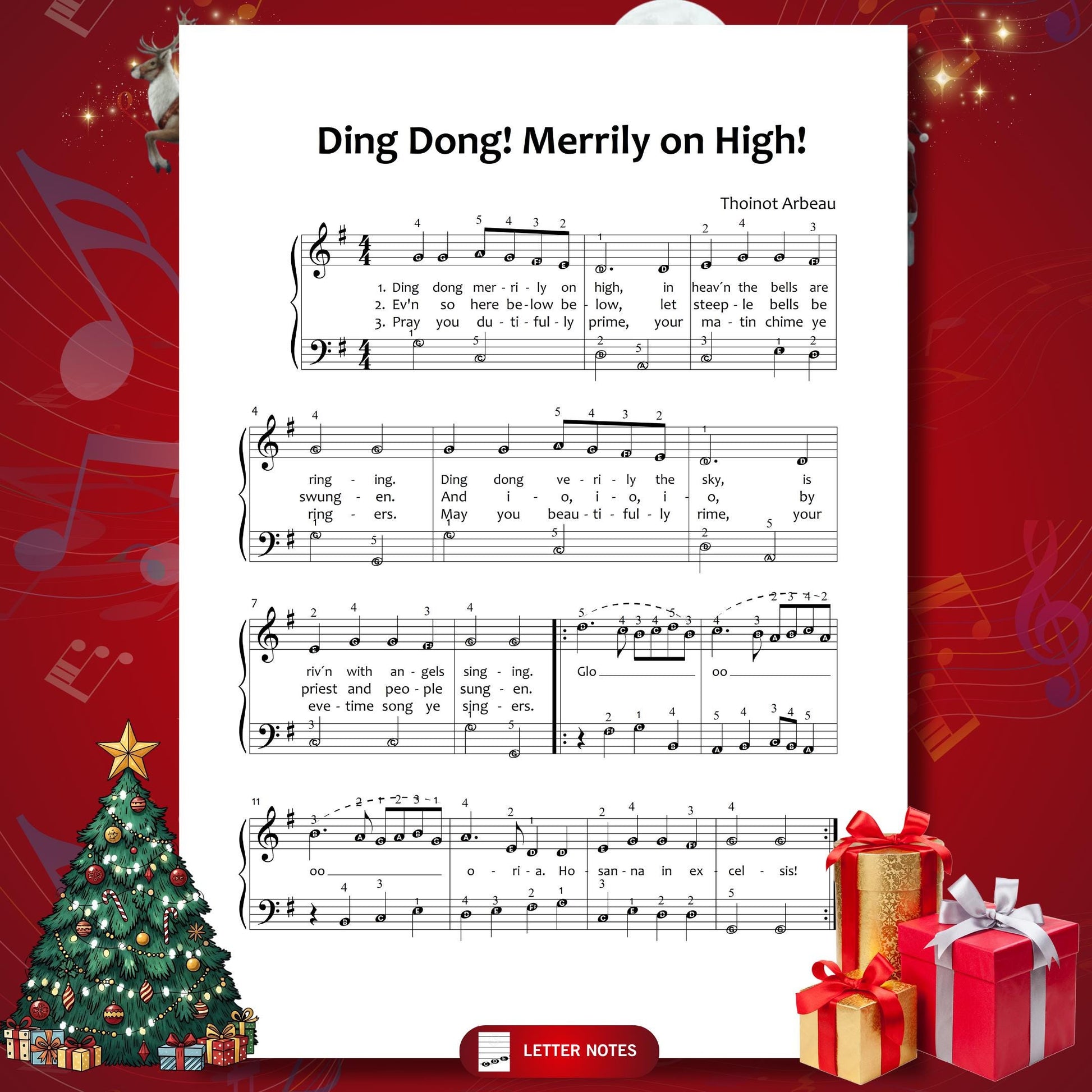 Ding Dong Merrily on High by Traditional downloadable and simplified piano sheet music PDF offers personalised and eco-friendly Christmas printables, echoing Christmas gifts 2025 needs for instant access, easy printing and joyful festive performances with lyrics, finger numbers, color notes and note-name support.