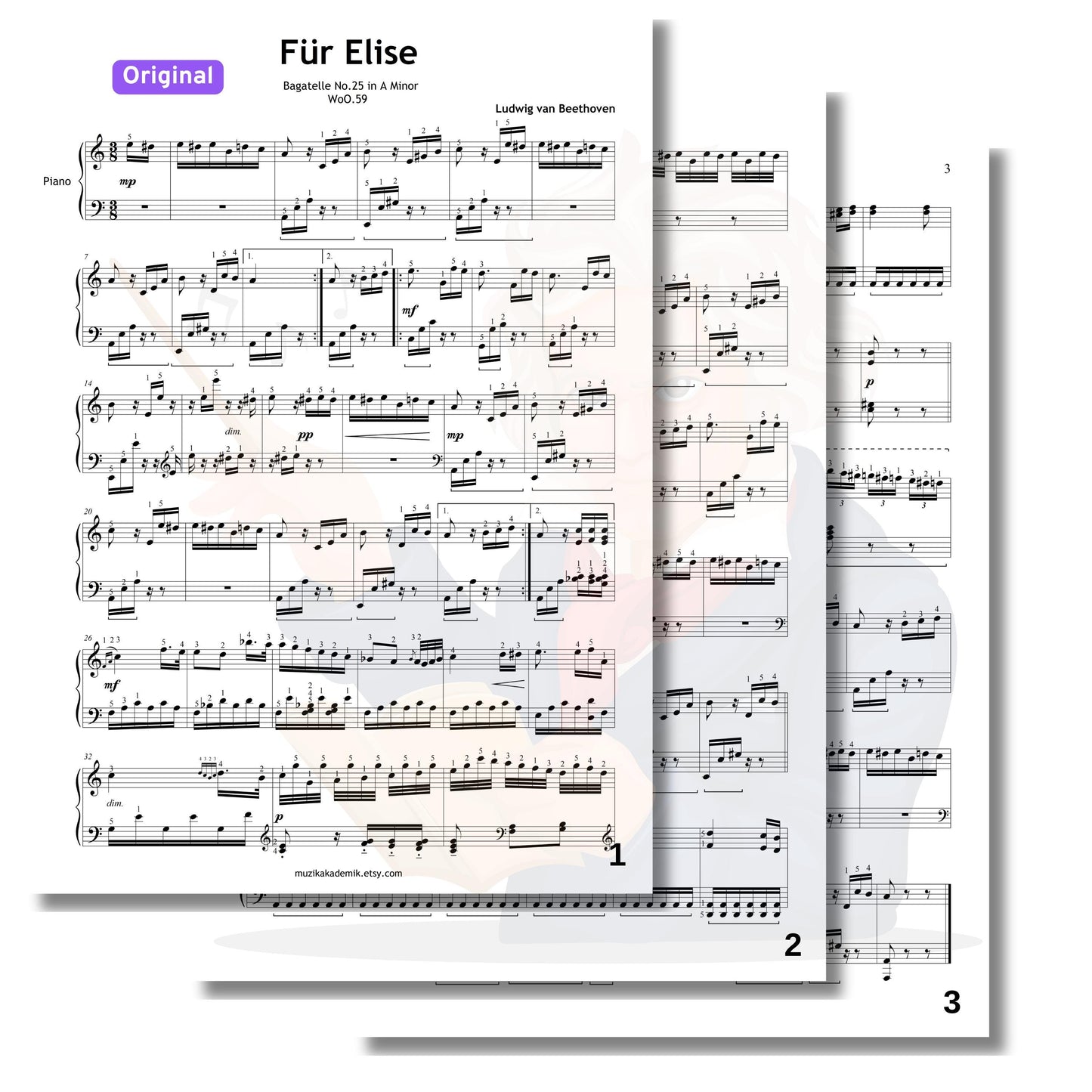 Fur Elise by Beethoven | Intermediate Piano PDF with Fingered Notes | Beethoven Score & Tutorial Video