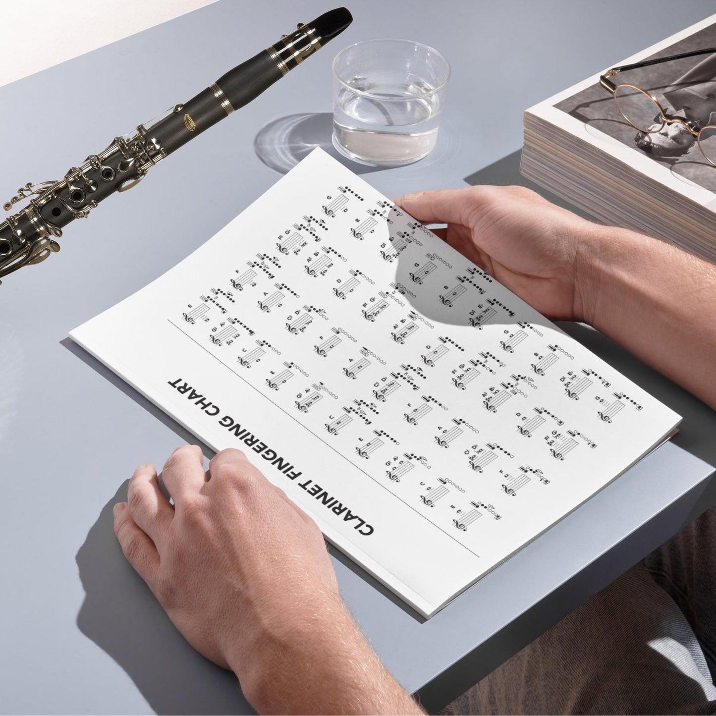 Clarinet Fingering Chart digital download, professional-quality PDF and PNG versions included, easy-to-read design suitable for students and teachers, covering the complete clarinet note range, ideal for classroom walls, personal practice, or studio posters.