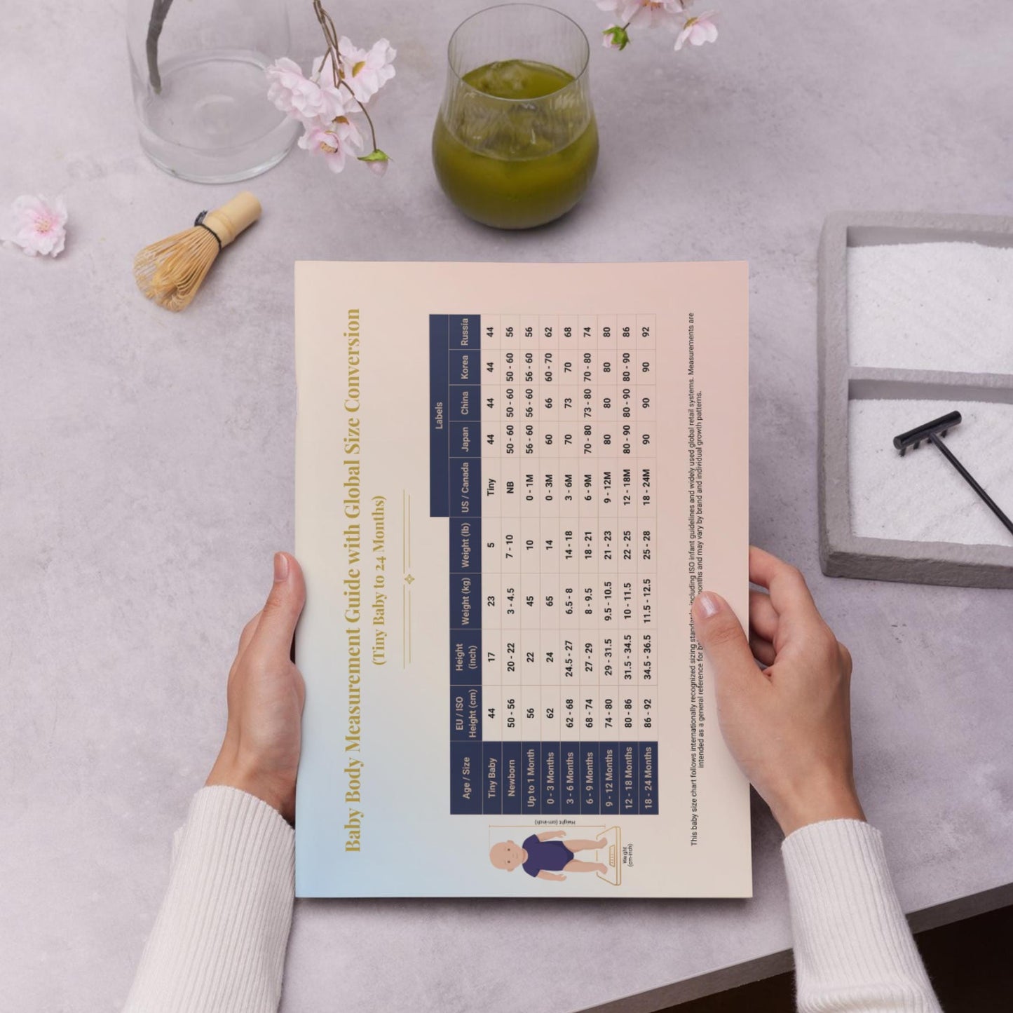 Printable Baby Size Reference Chart – International Height and Weight Guide from Newborn to 24 Months | Digital Download