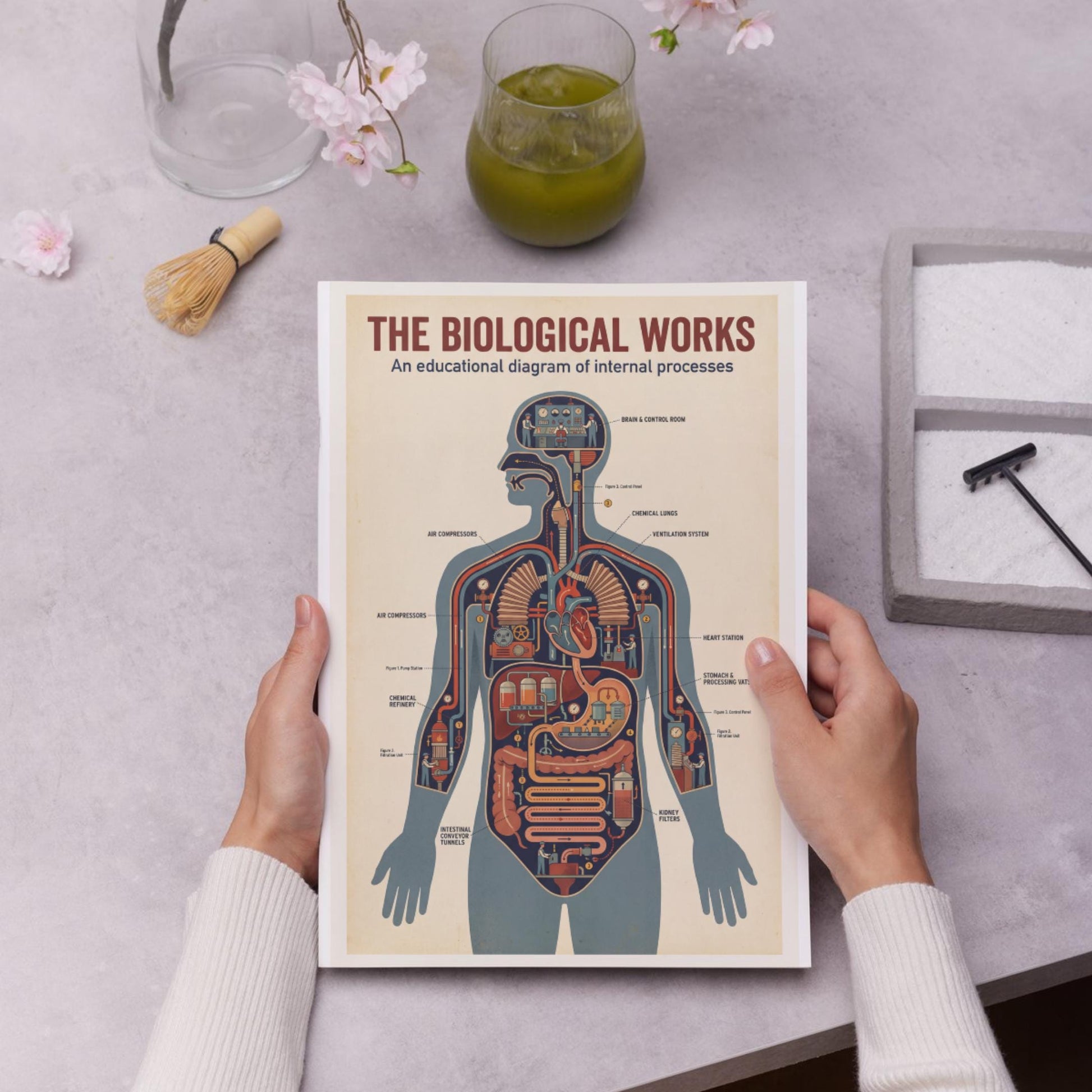 Vintage-inspired human anatomy wall art printable combining industrial design aesthetics with biological accuracy, designed for classrooms, medical offices, and STEM learning displays.