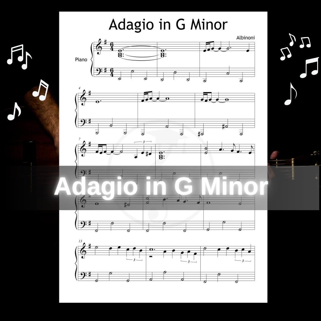 Adagio in G Minor - Tomaso Albinoni | Grade 3 Simplified Piano Sheet Music PDF Download