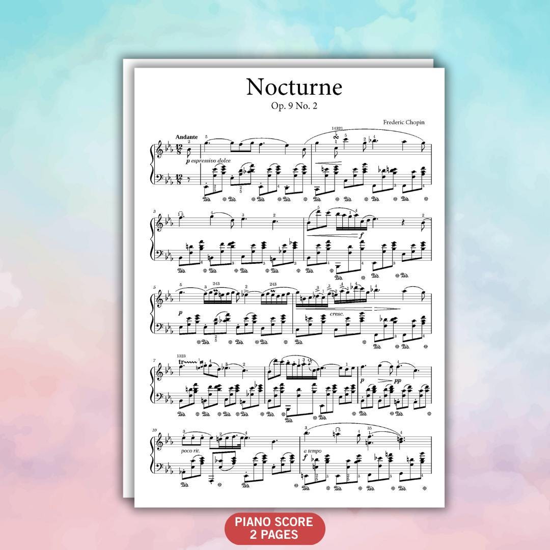 Nocturne Op. 9 No. 2 in E-flat Major by Frédéric Chopin downloadable piano sheet music PDF displayed as an elegant urtext-inspired score with authentic articulation marks and expressive shaping, suitable for recital preparation and refined interpretation.