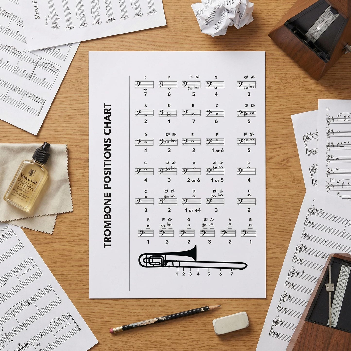 Trombone Slide Positions Chart - Beginner Brass Poster | Printable PDF Music Teaching Poster