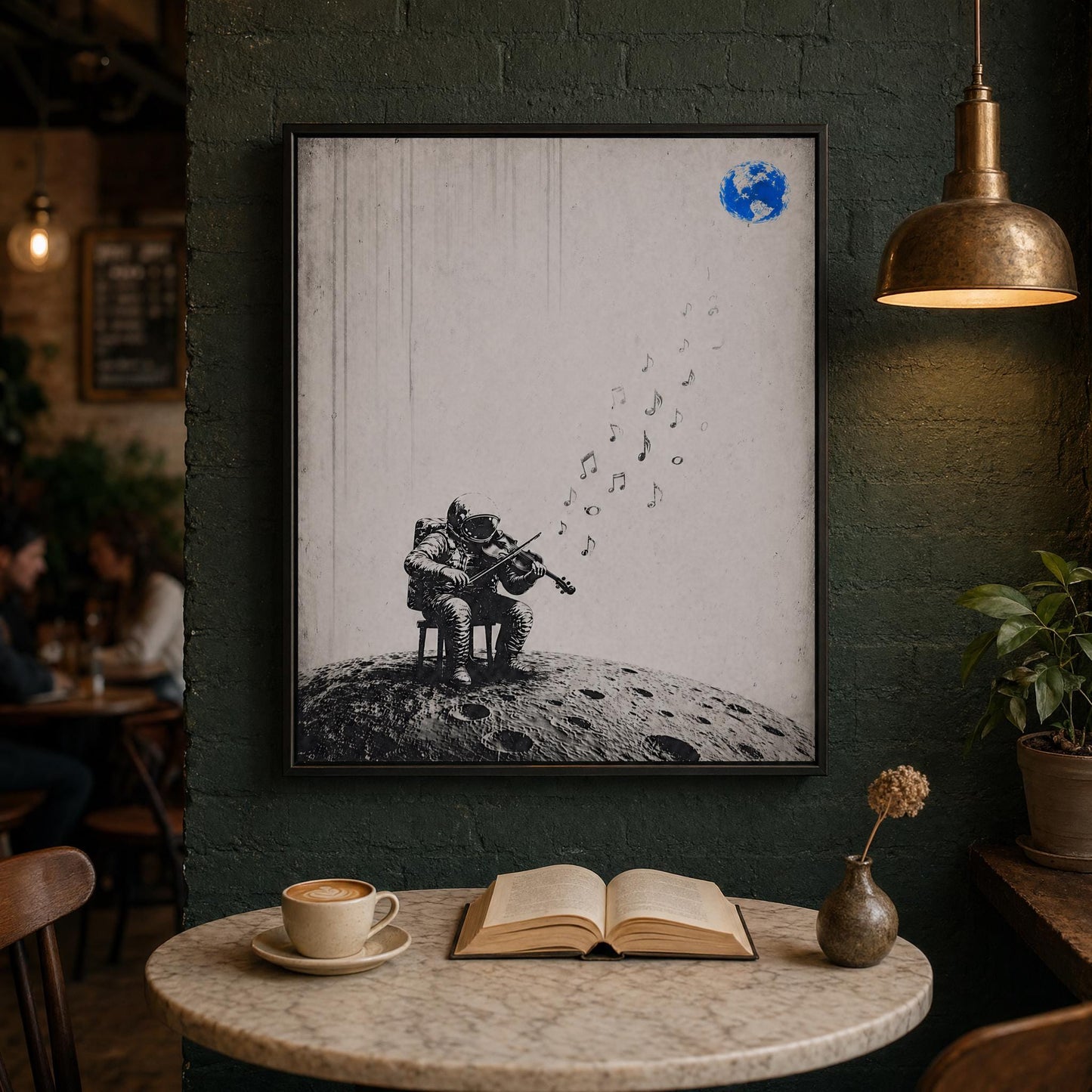Astronaut Viola Wall Art – Minimalist Space Poster | Black White Music Print