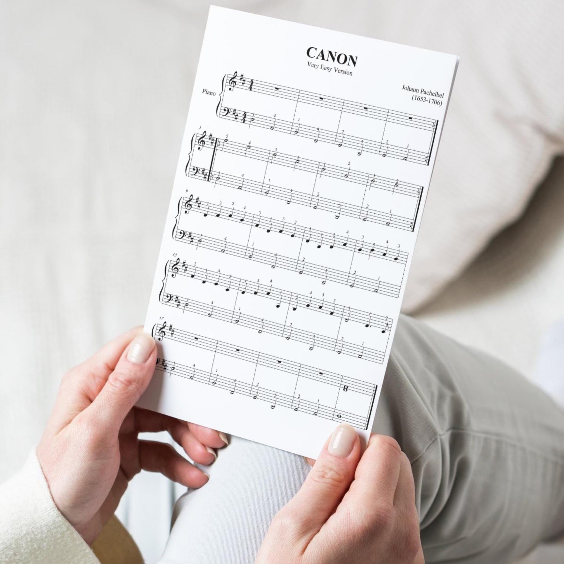 Canon by Pachbell - Beginner Piano Sheet Music (bonus with violin and flute part)