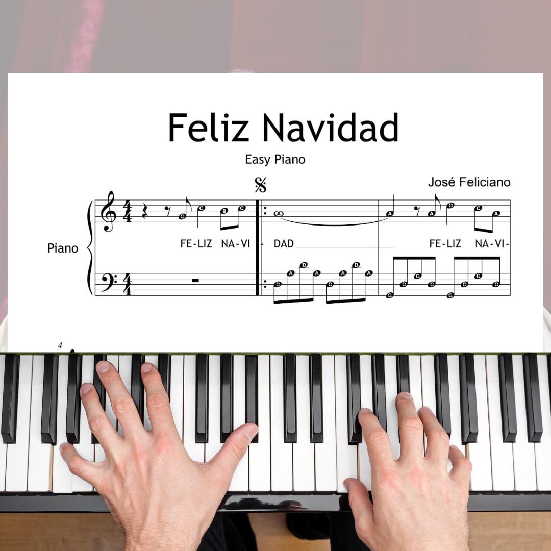 Downloadable and simplified piano sheet music PDF of Feliz Navidad, viral pope christmas song, piano sheet music christmas, pope leo xiv peru video.