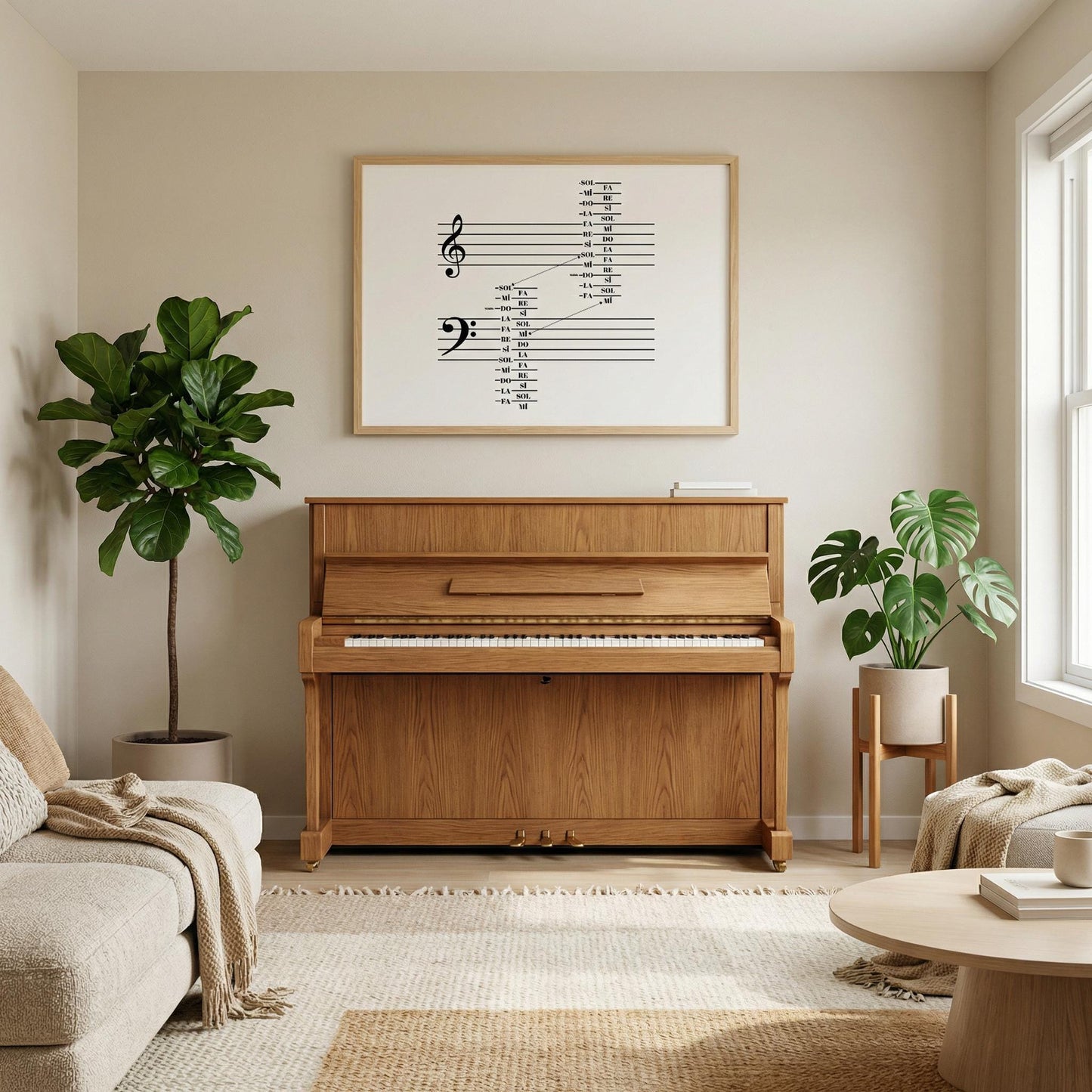 Music Staff Notes Poster - Printable Music Theory Guide with Treble & Bass Clef Charts