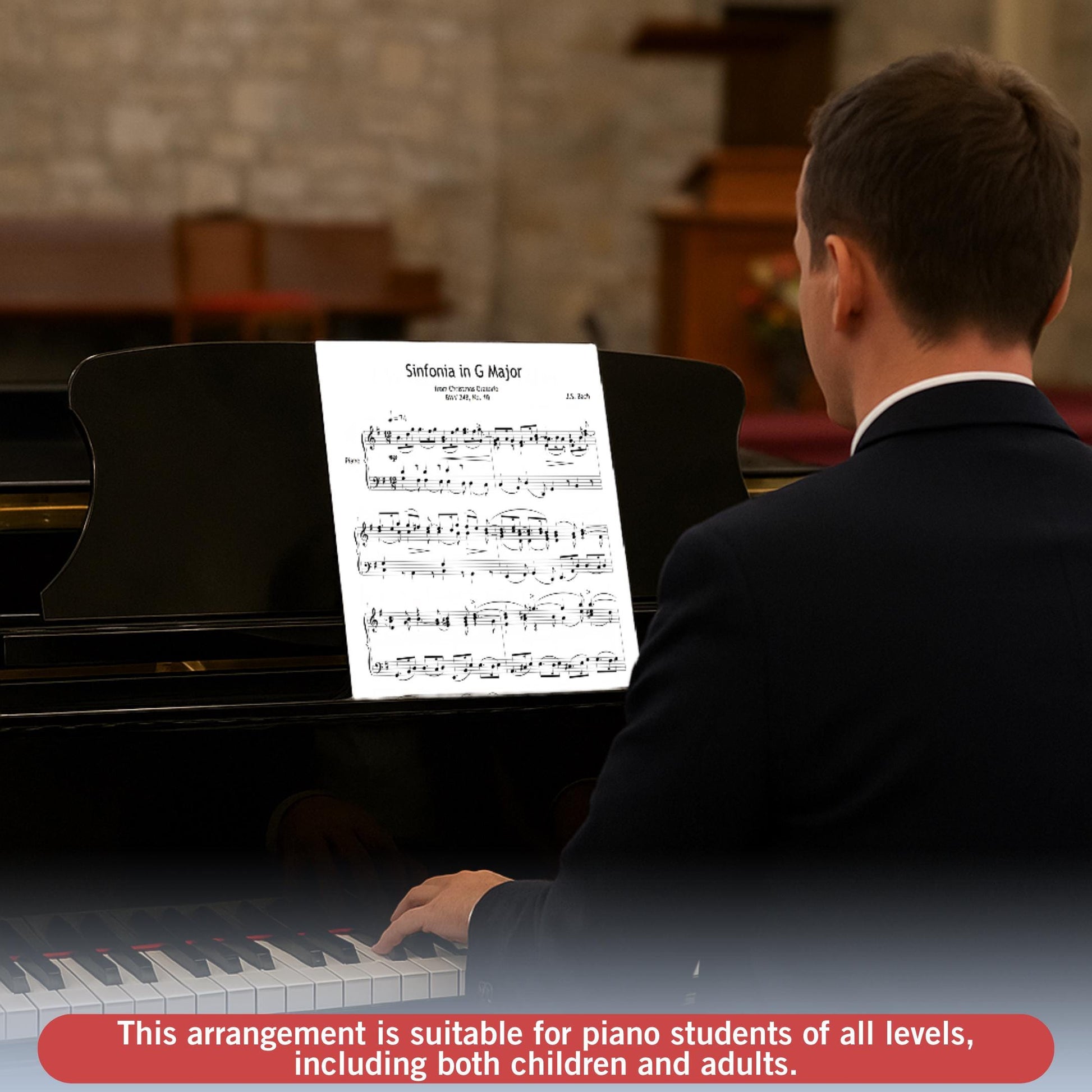 Christmas Oratorio Sinfonia by Johann Sebastian Bach BWV 248, piano arrangement in G Major, PDF and PNG download, clean notation and layout for study, teaching, and Christmas performance repertoire.