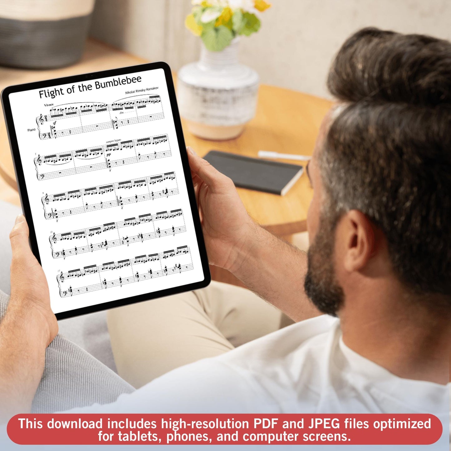 Virtuoso piano sheet music for Flight of the Bumblebee, Rimsky-Korsakov’s original version, fast and dynamic PDF download