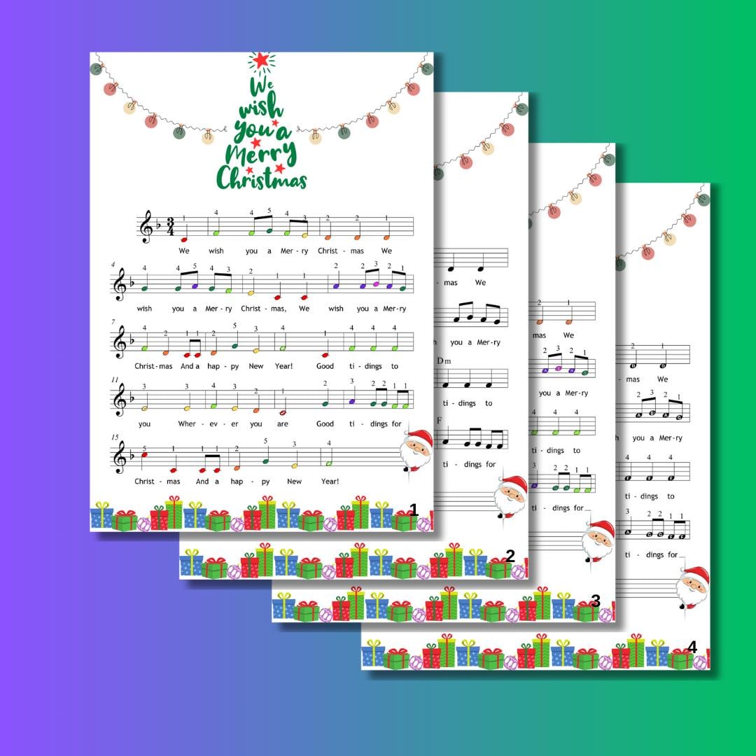 We Wish You A Merry Christmas | Easy Holiday Songs With Color Coded Notes & Tutorial Video Beginner Piano Sheet Music