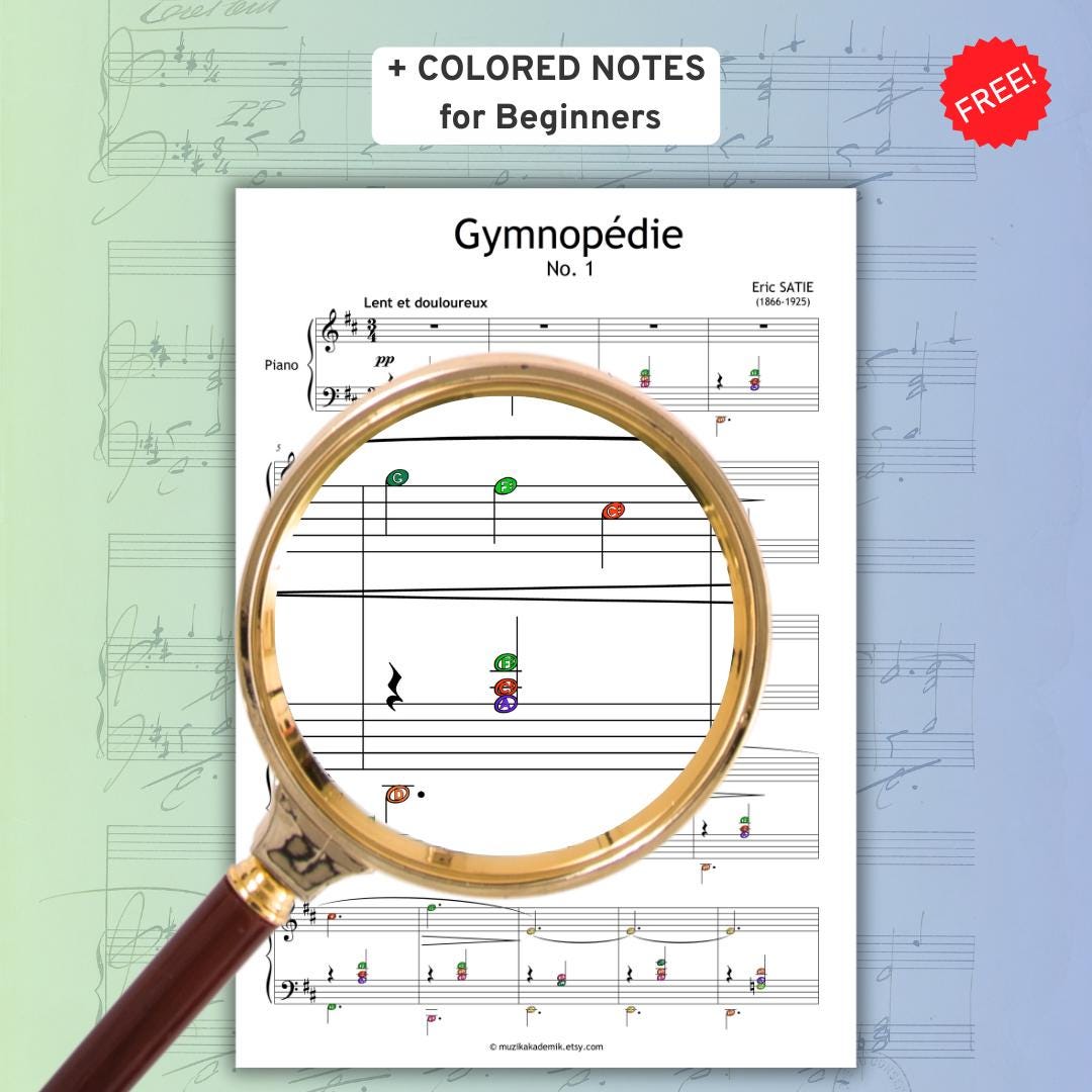 Gymnopédie No. 1 by Erik Satie, Intermediate Piano Sheet Music PDF (Grade 4–5) 4 Versions + MP3, Video, Violin, Flute, Clarinet, Saxophone, All notes in this edition are faithfully transcribed from the composer’s autograph manuscript of Gymnopédie No.1.