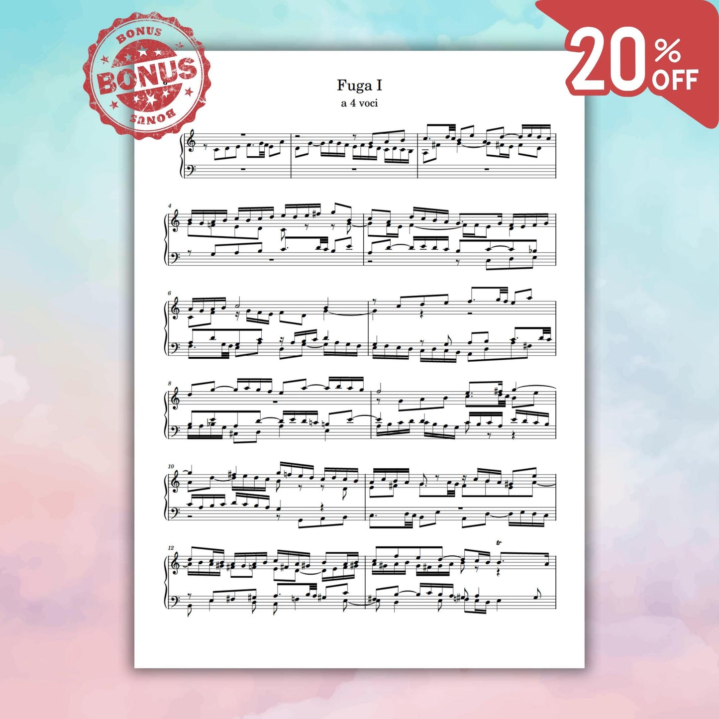 Well-Tempered Clavier Book I by Johann Sebastian Bach downloadable piano sheet music PDF shown with the entire set of 48 preludes and fugues BWV 846–869 in an Urtext layout, offering precise spacing, clear fingering suggestions, and video-supported analysis for advanced performers.