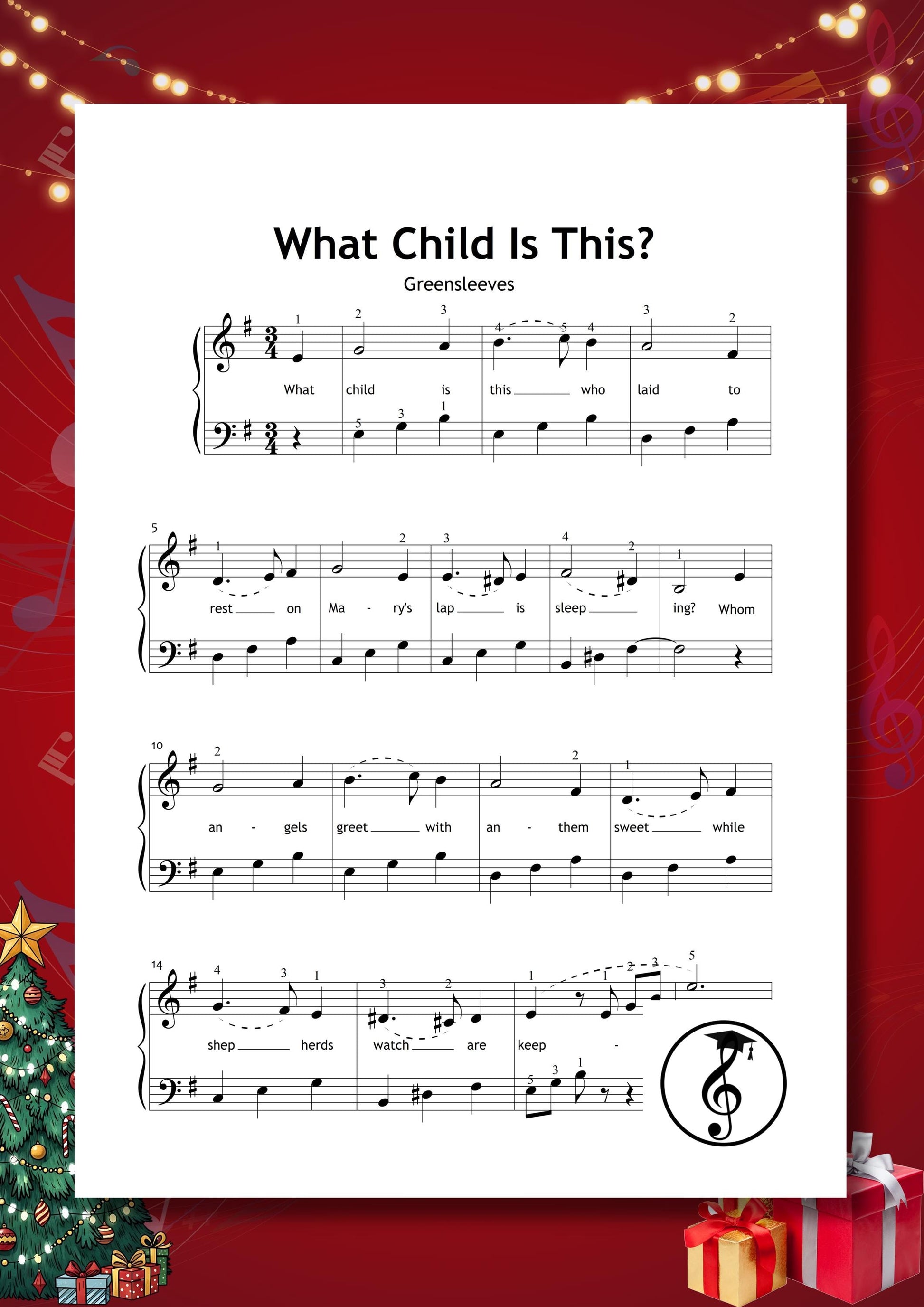 Easy Christmas Piano Songs PDF – 30 classics: Jingle Bells, Joy to the World, Silent Night, O Come All Ye Faithful, White Christmas, Carol of the Bells, Hallelujah, Deck the Halls, The First Noel, and O Holy Night. Beginner printable piano music with lyrics, perfect Christmas piano gift, holiday instant download.
