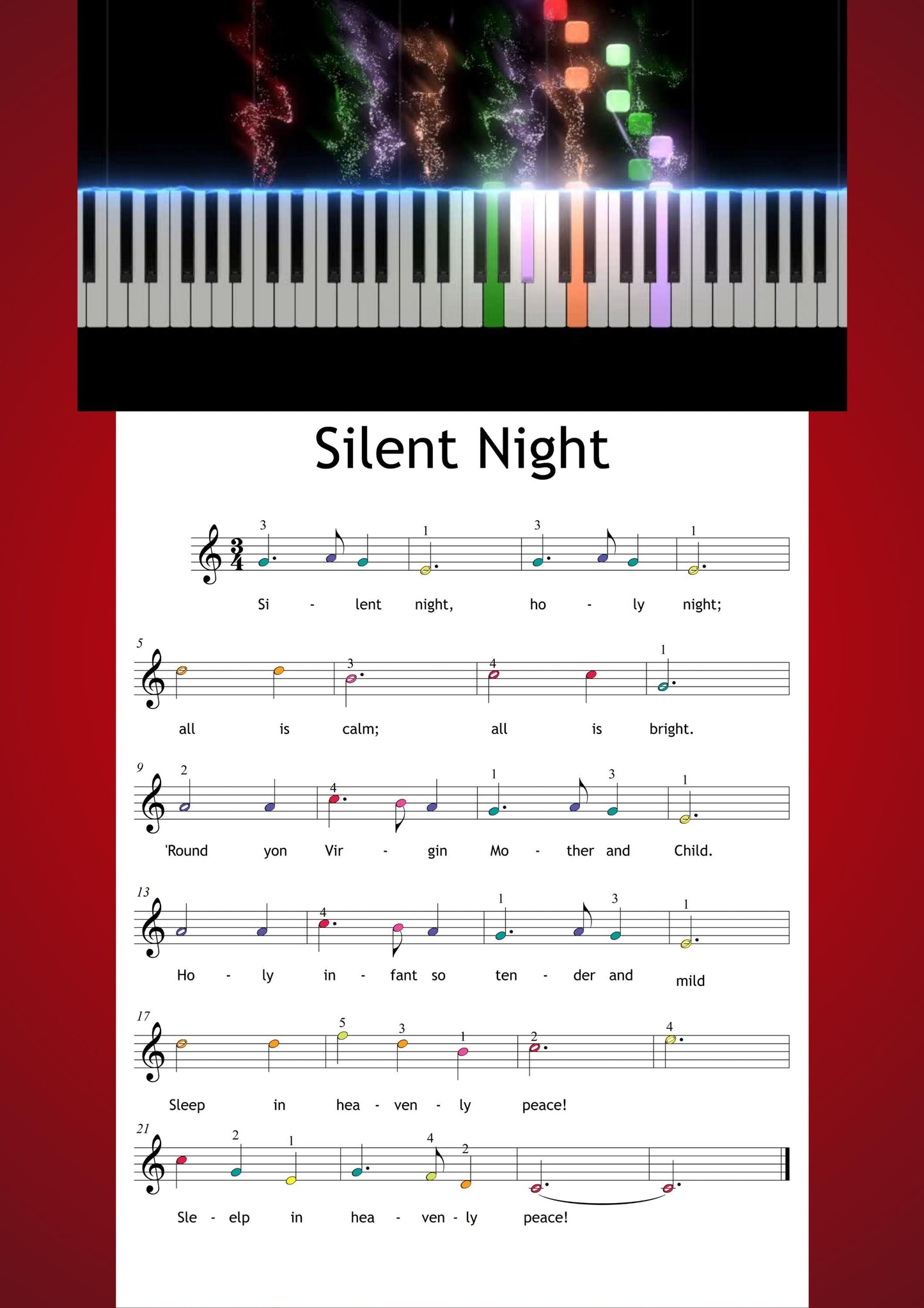 Advent Piano Calendar children’s Christmas piano PDF displaying large-note layouts, right-hand-only melodies, daily stories, and colorful Advent artwork perfect for early learners.Angels We Have Heard on High, O Christmas Tree, Good King Wenceslas, Ding Dong Merrily on High, Deck the Halls, Jingle Bells, Joy to the World, Hark the Herald Angels Sing, Have Yourself a Merry Little Christmas, Santa Claus Is Coming to Town, Silver Bells, White Christmas, Christmas Time Is Here
