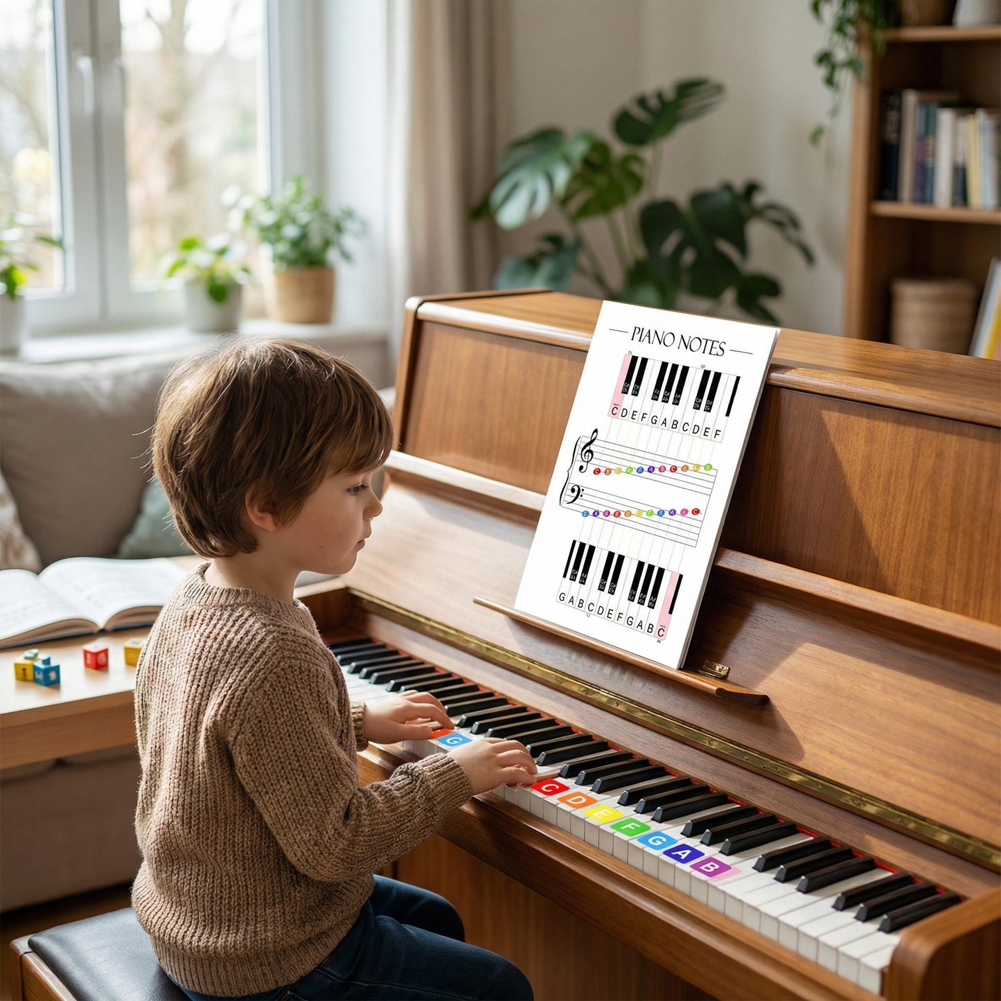 Piano notes and clefs poster printable offering a structured overview of music notation, suitable for private lessons, group classes, and home studios.