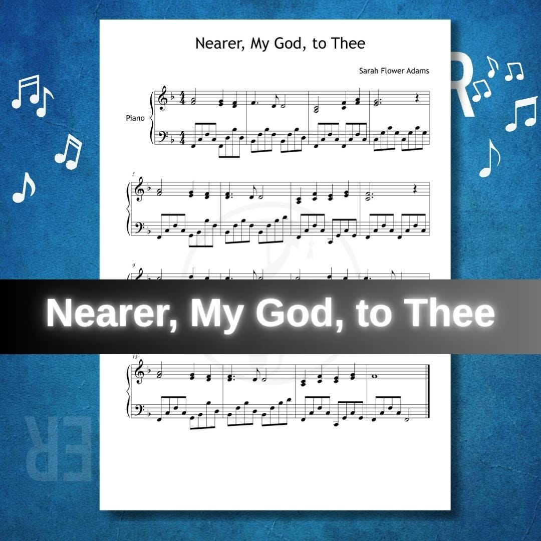 Nearer, My God, to Thee by Lowell Mason downloadable and simplified piano sheet music PDF presented as a Grade 3–4 arrangement featuring finger-number guidance, color-coded notation, and note-name support, all aligned with manuscript accuracy for expressive sacred playing.