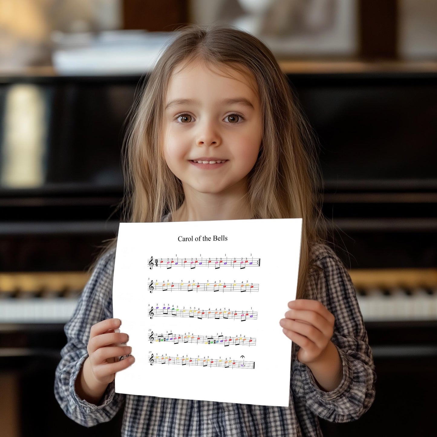 Carol of the Bells - Grade 0 - Easy Piano Sheet for Beginners | Colorful Notes + Finger Numbers | Educational Piano Resource