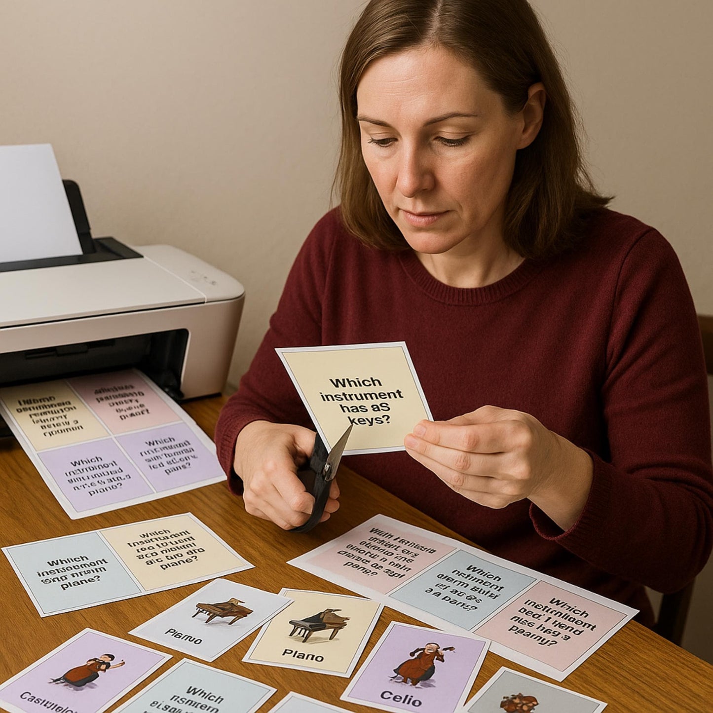 Studio and classroom instrument cards bundle, 32 instruments to learn and quiz, high-quality printable PDF with individual PNG files, works for centers, exit tickets, and quick competitions, easy to print, cut, and store in small boxes.