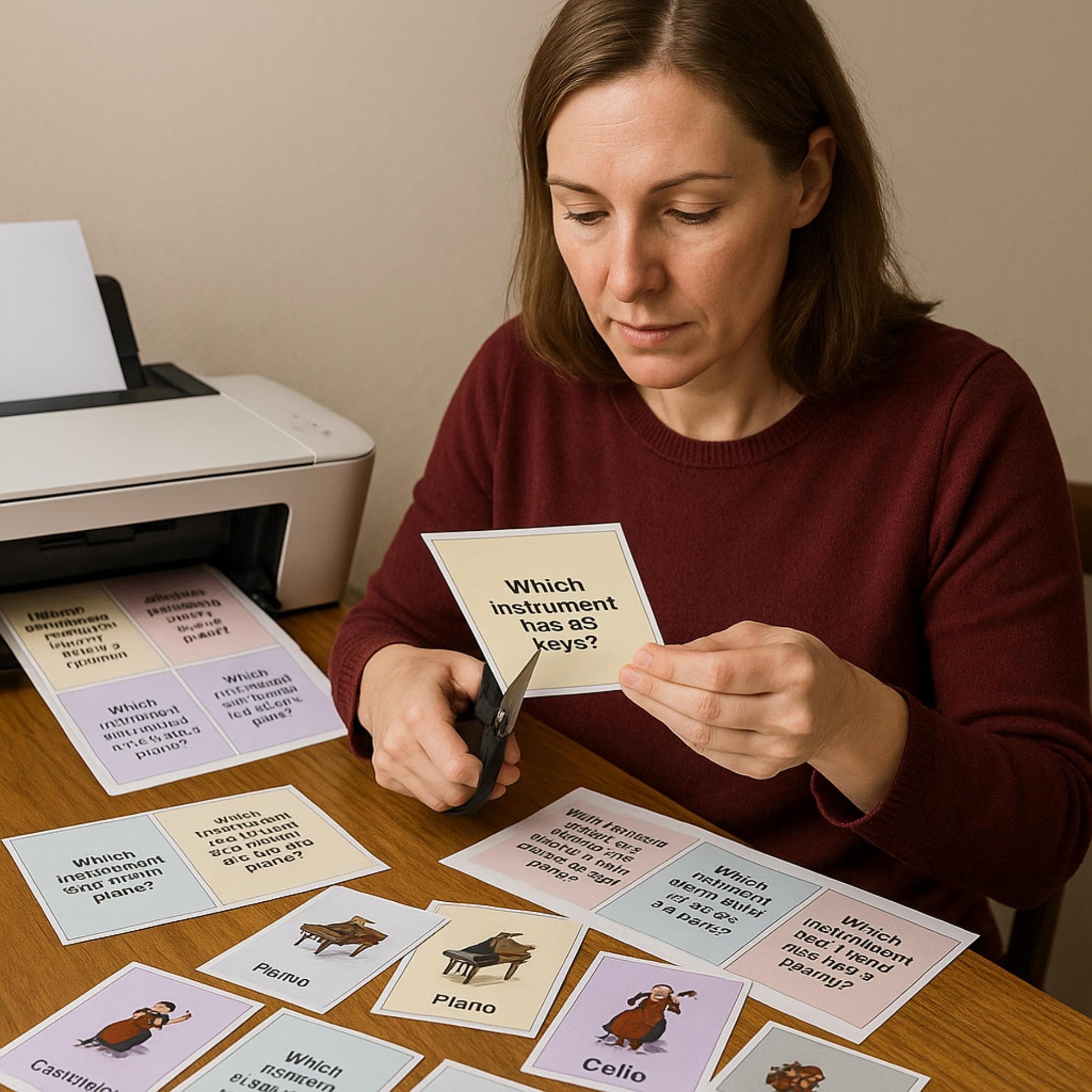 Studio and classroom instrument cards bundle, 32 instruments to learn and quiz, high-quality printable PDF with individual PNG files, works for centers, exit tickets, and quick competitions, easy to print, cut, and store in small boxes.