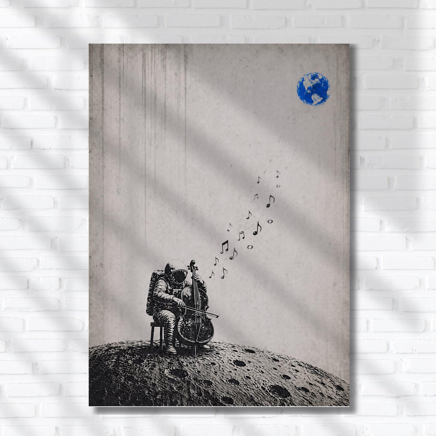 Astronaut Playing Cello Moon Wall Art, Black White Space Music Poster, Minimalist Surreal Artwork, Digital Download Print