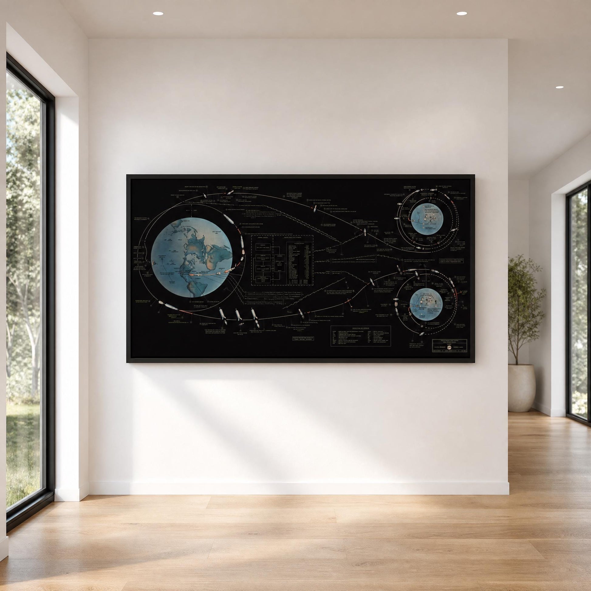 Apollo 11 Lunar Landing Chart NASA mission map poster printable featuring original lunar landing trajectory, spacecraft operations, and vintage aerospace infographic design, high-resolution PNG PDF digital download