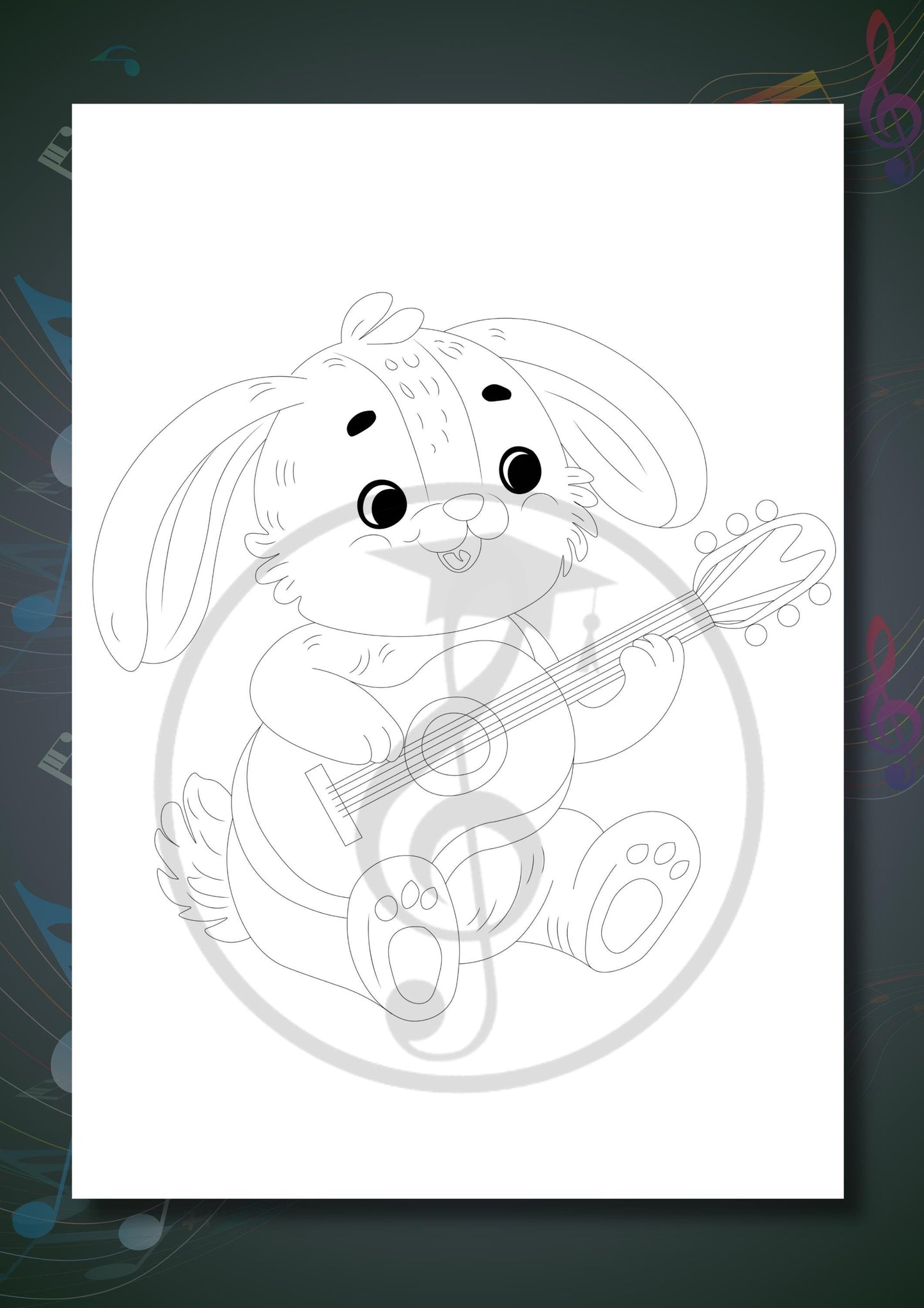 Animals Playing Instruments Coloring Book coloring page showing an animal playing the cello, drawn in a clear, uncluttered style ideal for preschool and primary-level music activities.