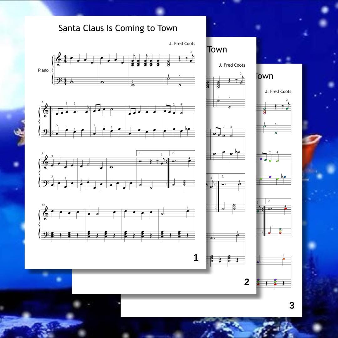 Santa Claus Is Coming to Town | Grade 3 Holiday Piano Tutorial PDF