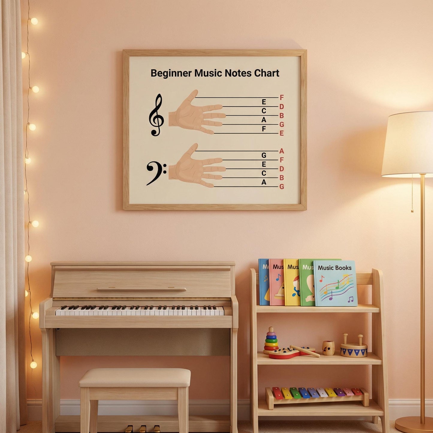 Beginner Music Notes Chart Printable, Treble Clef Bass Clef Staff Notes, Kids Piano Learning Poster, Montessori Music