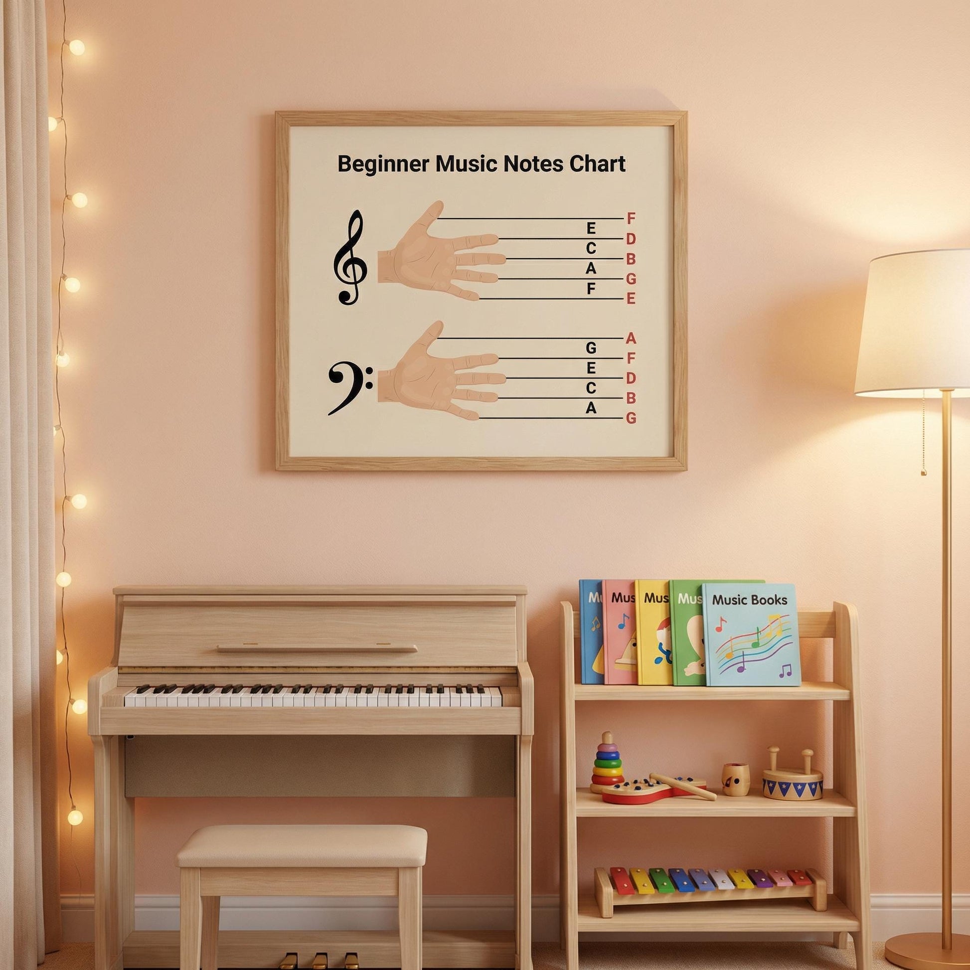 Beginner Music Notes Chart Printable, Treble Clef Bass Clef Staff Notes, Kids Piano Learning Poster, Montessori Music