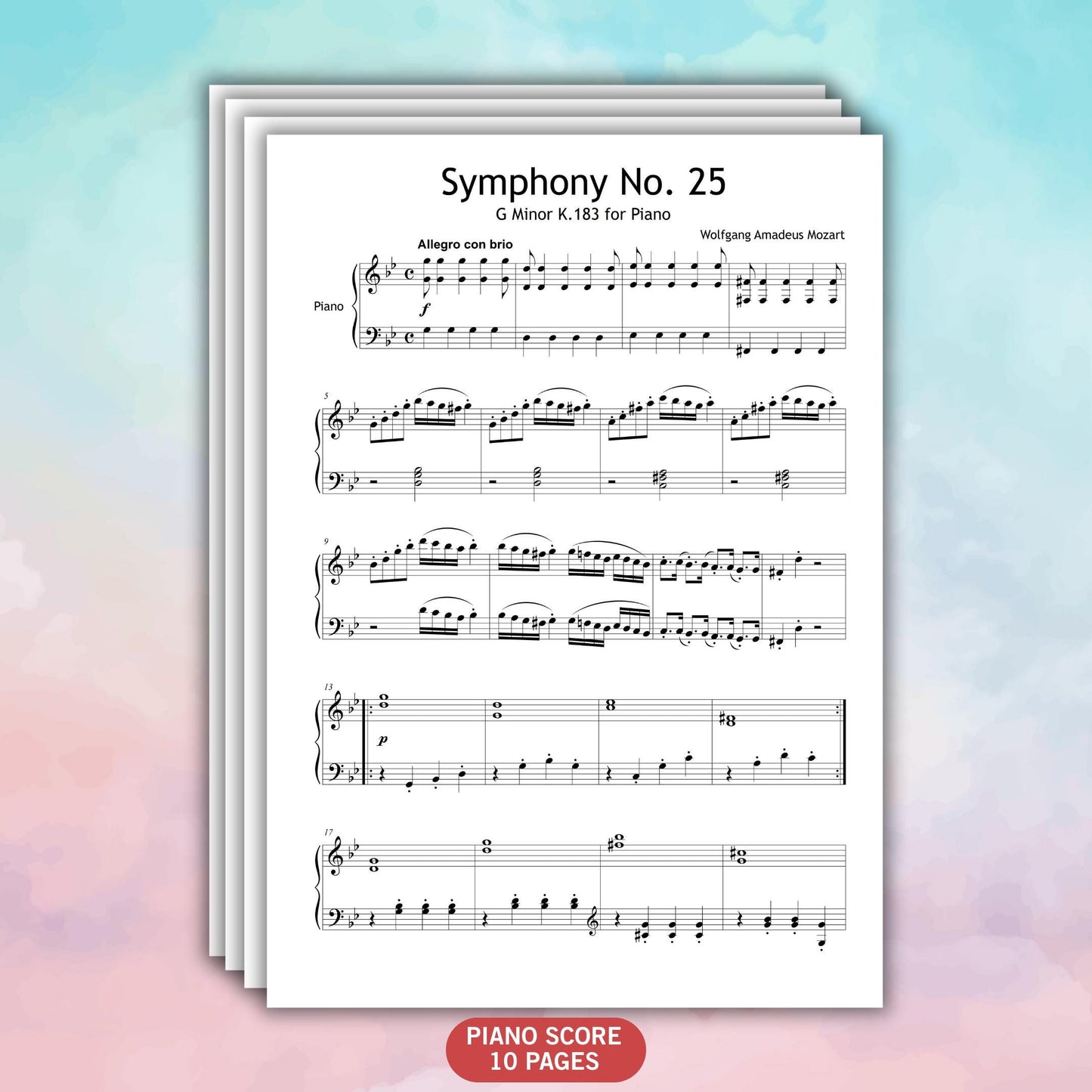 Symphony No. 25 by Mozart - Wolfgang Amadeus Mozart | Grade 5 Piano Sheet Music PDF Instant Download