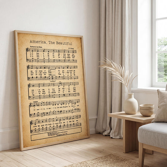 America The Beautiful Vintage Sheet Music Printable | Patriotic Antique Music Wall Art PDF PNG | Americana Decor Download