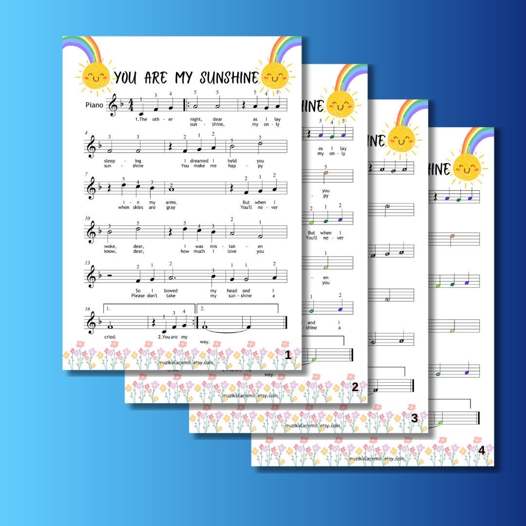 You Are My Sunshine | Color Coded Notes & Video Tutorial for Preschool Kids