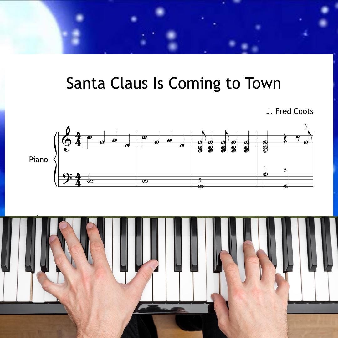 Santa Claus Is Coming to Town | Grade 3 Holiday Piano Tutorial PDF
