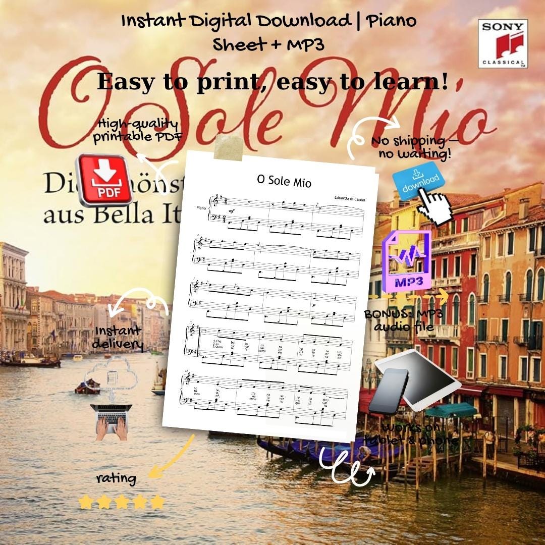 O Sole Mio Piano Sheet - Grade 4–5 Printable PDF | Romantic Neapolitan Piano Music