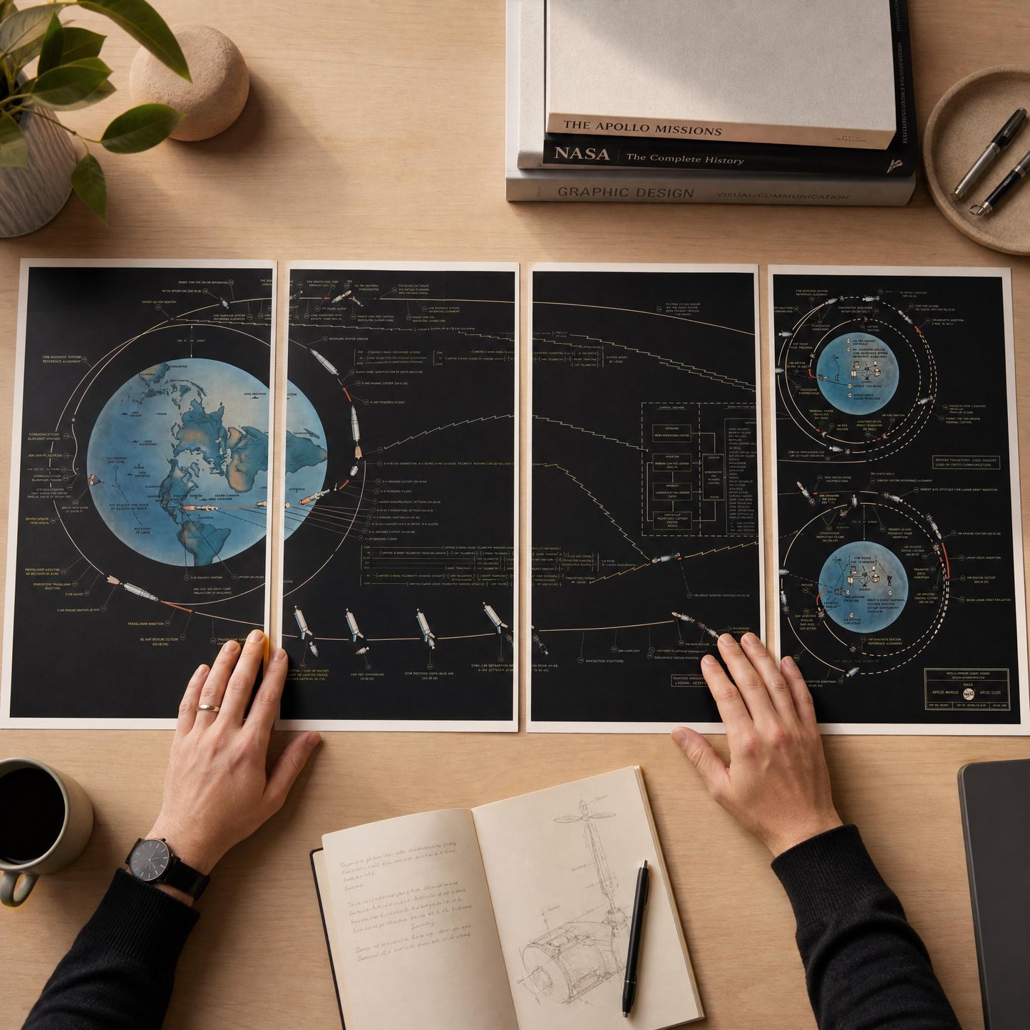 Apollo 11 Lunar Landing mission map digital download showcasing original NASA infographic style, spacecraft diagrams, and historic Moon landing operations in high-resolution print format