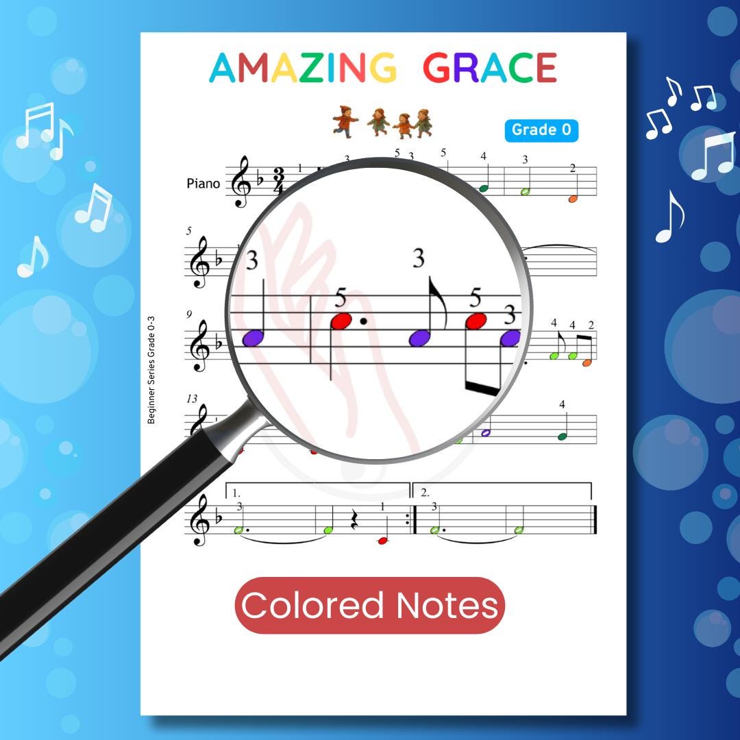 Amazing Grace - Grade 0 for Beginner simplified Very Easy Piano Sheet