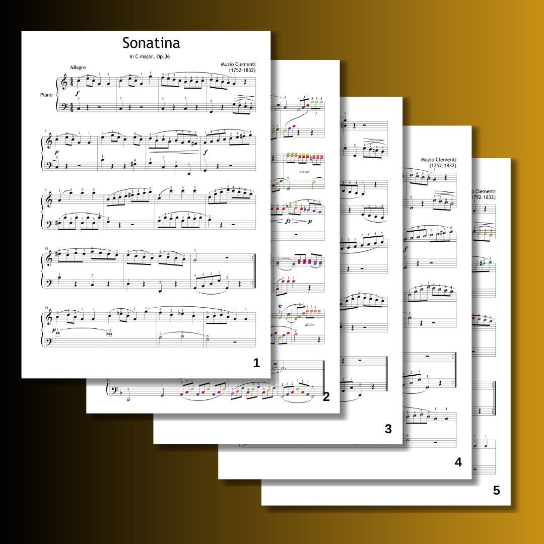 Clementi Sonatina simplified for use in student recitals, competitions, or evaluations. Balanced layout and fingering support help players prepare confidently for live performance.