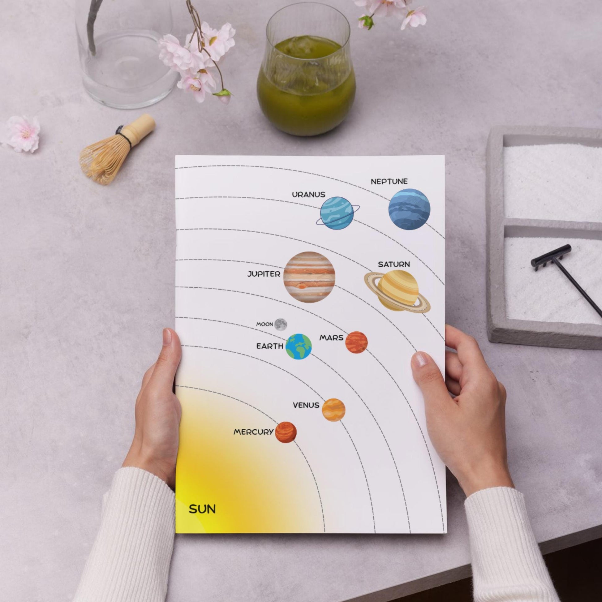 Solar System educational printable for children featuring dual planet styles, supporting visual learning, curiosity about space, and science classroom decoration.