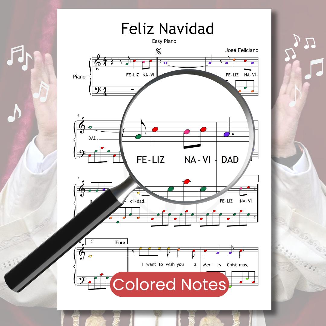 Downloadable and simplified piano sheet music PDF of Feliz Navidad, pope leo xiv piano version, easy christmas piano, pope feliz navidad peru youth.