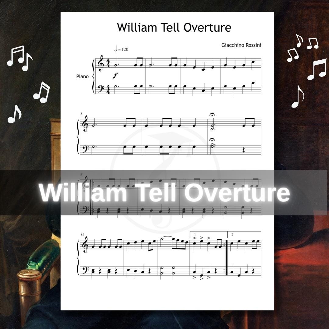 William Tell Piano Sheet – Simplified Classical Music Grade 3 PDF with Finger Number Notes