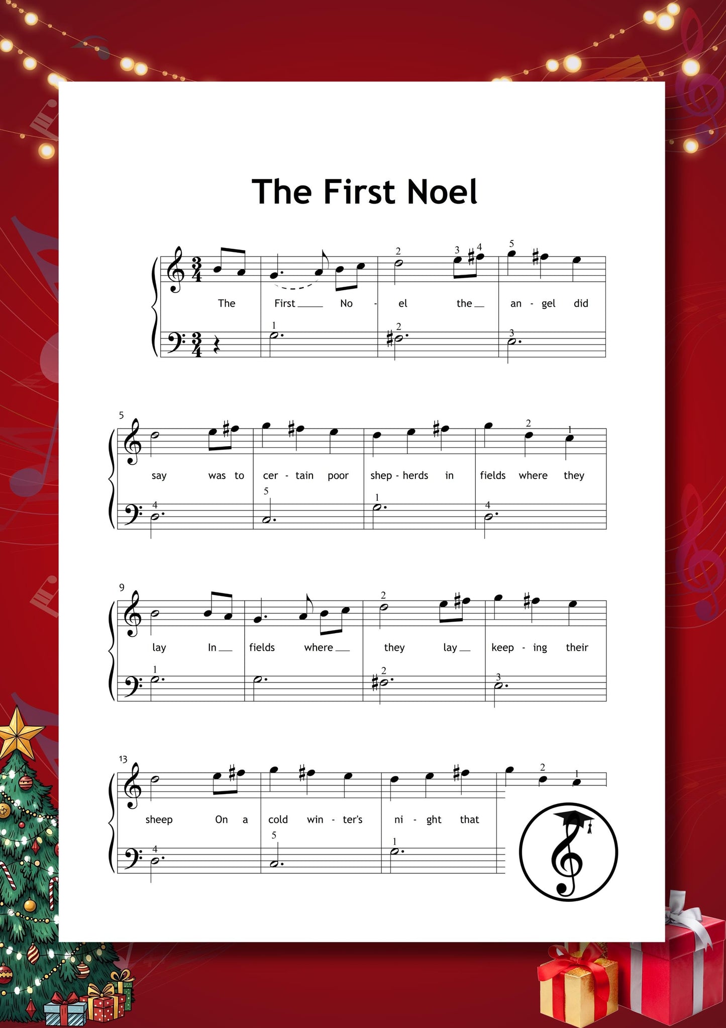Easy Christmas Piano Music – 30 songs for beginners: Jingle Bells, Silent Night, Joy to the World, O Holy Night, White Christmas, Carol of the Bells, Deck the Halls, Feliz Navidad, Hallelujah, The First Noel, O Christmas Tree, and We Wish You a Merry Christmas. Printable PDF with lyrics, perfect piano gift for kids and teachers.