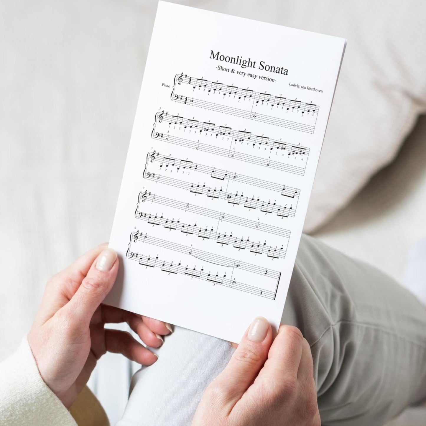 Moonlight Sonata - Beethoven - Short & Very Easy Piano Sheets - Digital Download - with finger numbers - for beginner