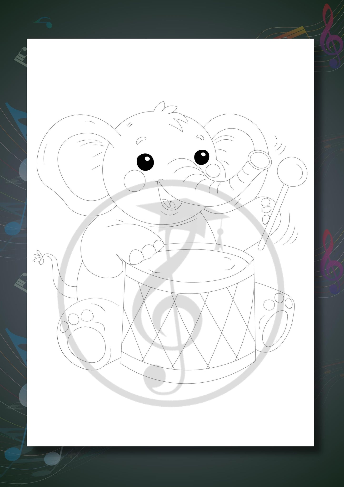 Animals Playing Instruments Coloring Book page with an animal playing the recorder, drawn in a child-friendly style suitable for preschool music introduction.